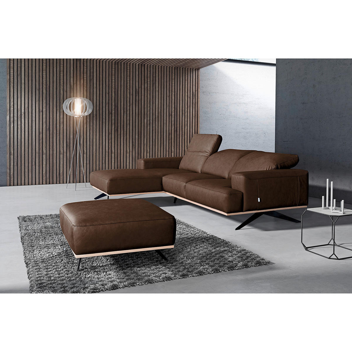 ECKSOFA  in Echtleder Dunkelbraun  187/295 cm  - Dunkelbraun/Schwarz, Design, Leder/Metall (187/295cm) - Livetastic