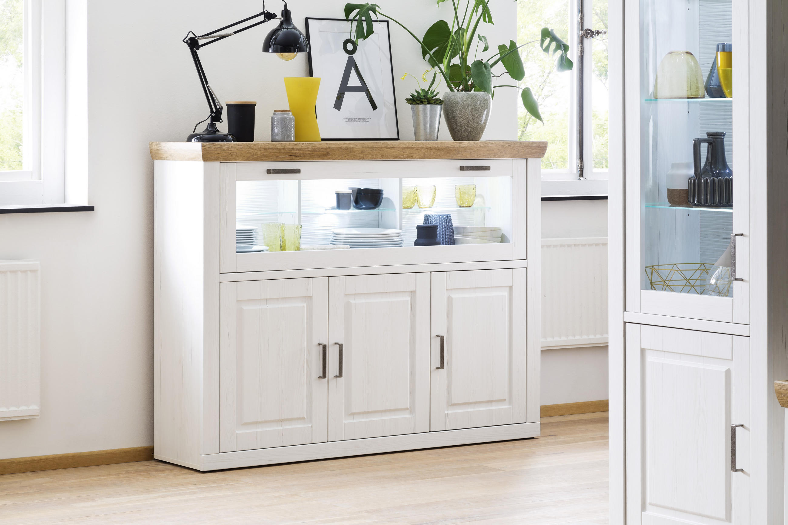 HIGHBOARD Brixen  in 163/123/40 cm  - Eichefarben/Schwarz, Design, Glas/Holzwerkstoff (163/123/40cm) - Livetastic
