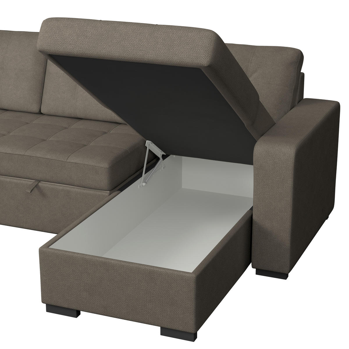 ECKSOFA TURIN Graubraun Mikrofaser, Struktur Rückenkissen, Bettkasten  - Graubraun/Schwarz, Trend, Textil/Metall (239/160cm) - MID.YOU