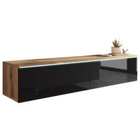 LOWBOARD Vera  in 140/30/33 cm  - Schwarz Hochglanz/Eiche Wotan, Lifestyle, Holzwerkstoff/Kunststoff (140/30/33cm) - P & B