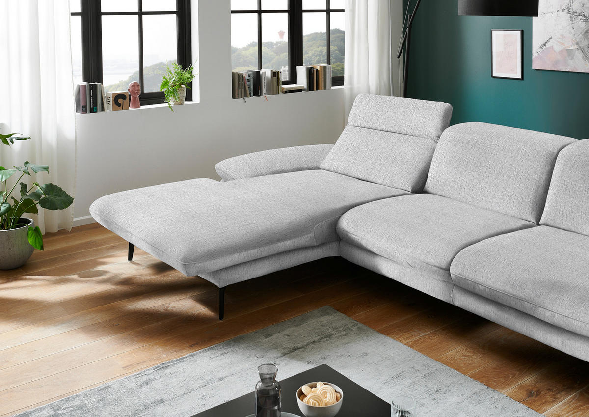 ECKSOFA in Chenille Silberfarben  - Silberfarben/Schwarz, Design, Textil/Metall (188/319cm) - Beldomo System