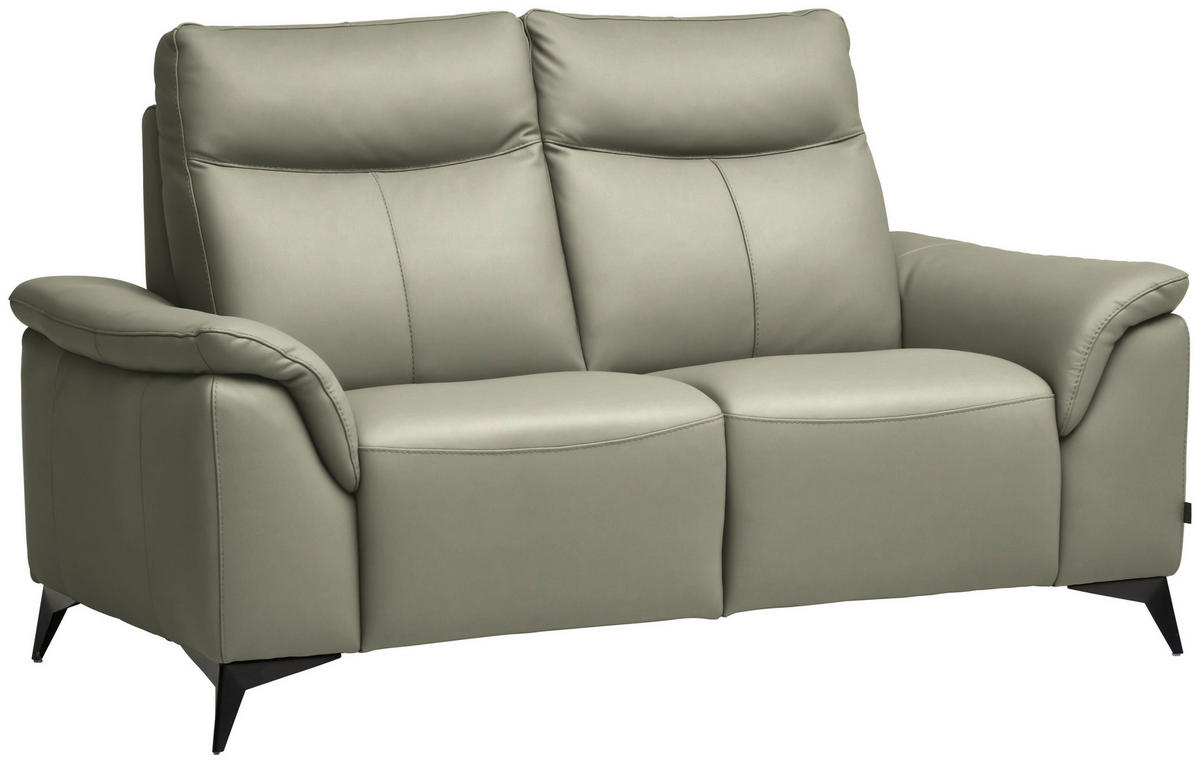 2-SITZER-SOFA Echtleder Hellgrau  - Hellgrau/Schwarz, Design, Leder/Metall (176/105/98cm) - Belluti