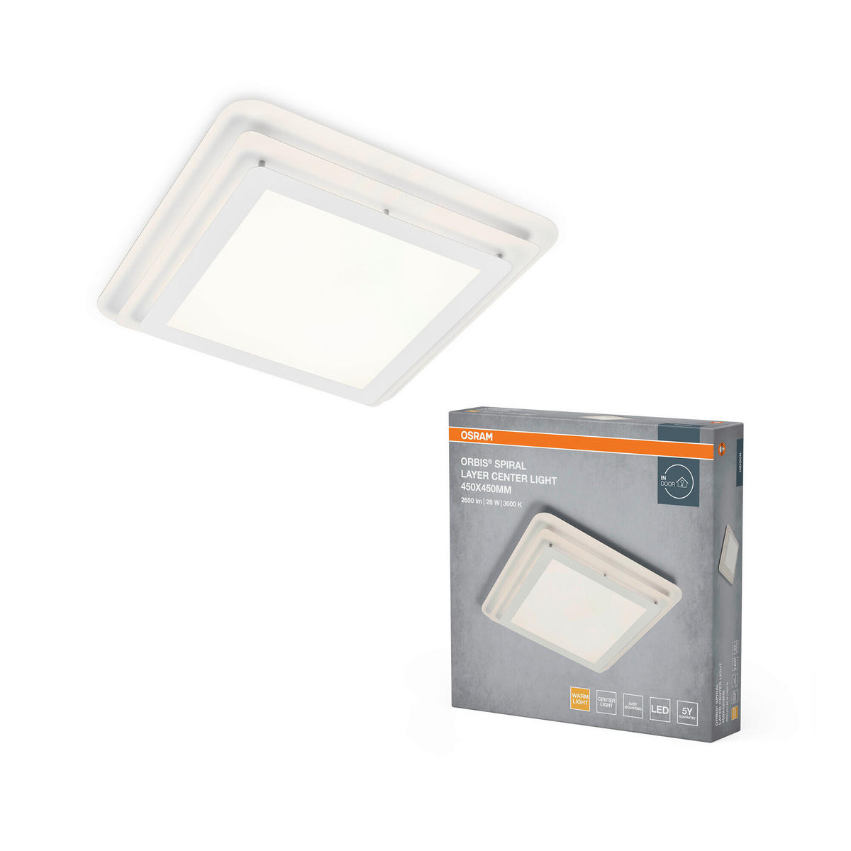 LED-DECKENLEUCHTE Orbis Spiral Layer Square 45/45/7 cm   - Weiß, Design, Kunststoff/Metall (45/45/7cm) - Osram