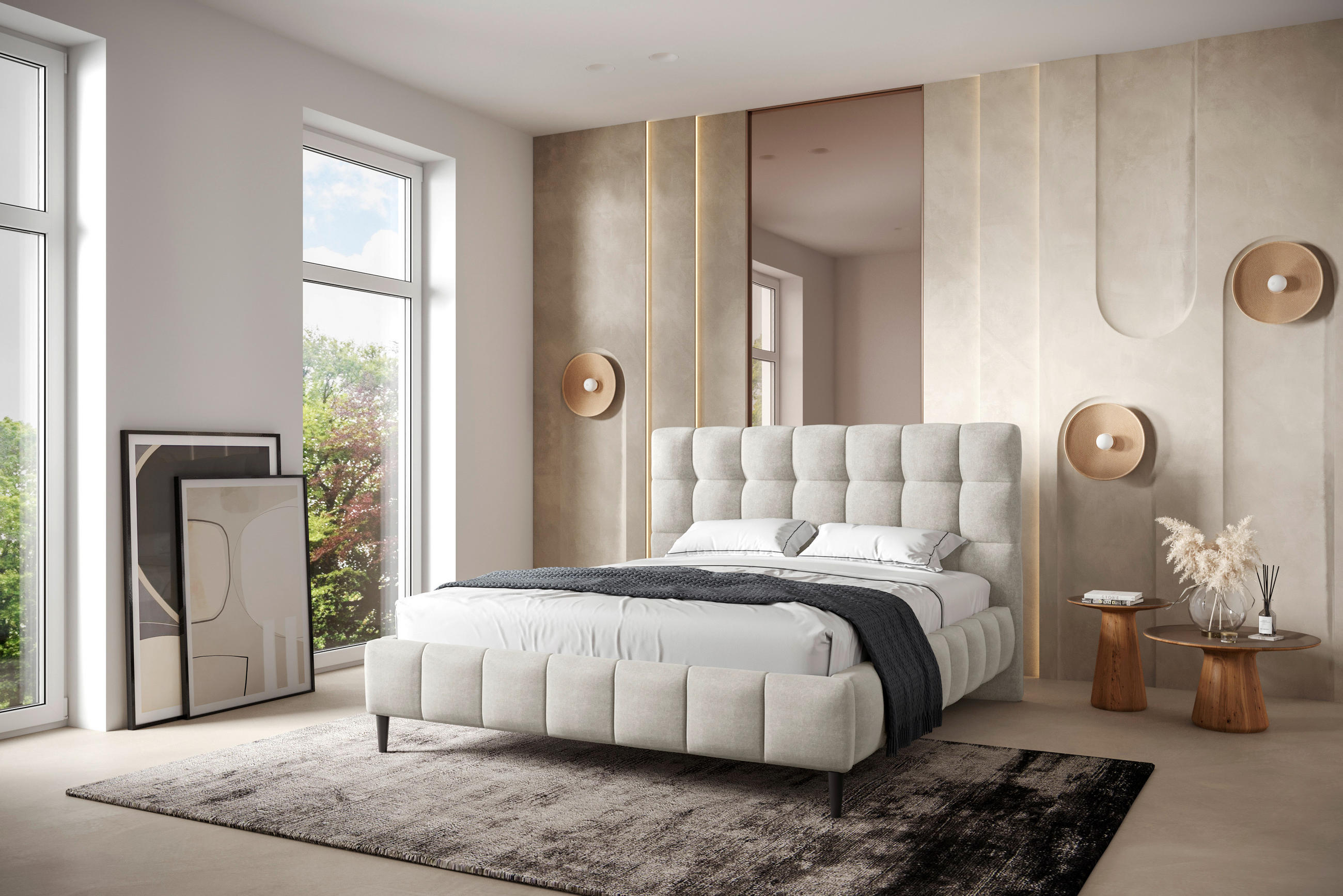 POLSTERBETT 160/200 cm  in Beige  - Beige/Schwarz, Modern, Holzwerkstoff/Textil (160/200cm) - MID.YOU