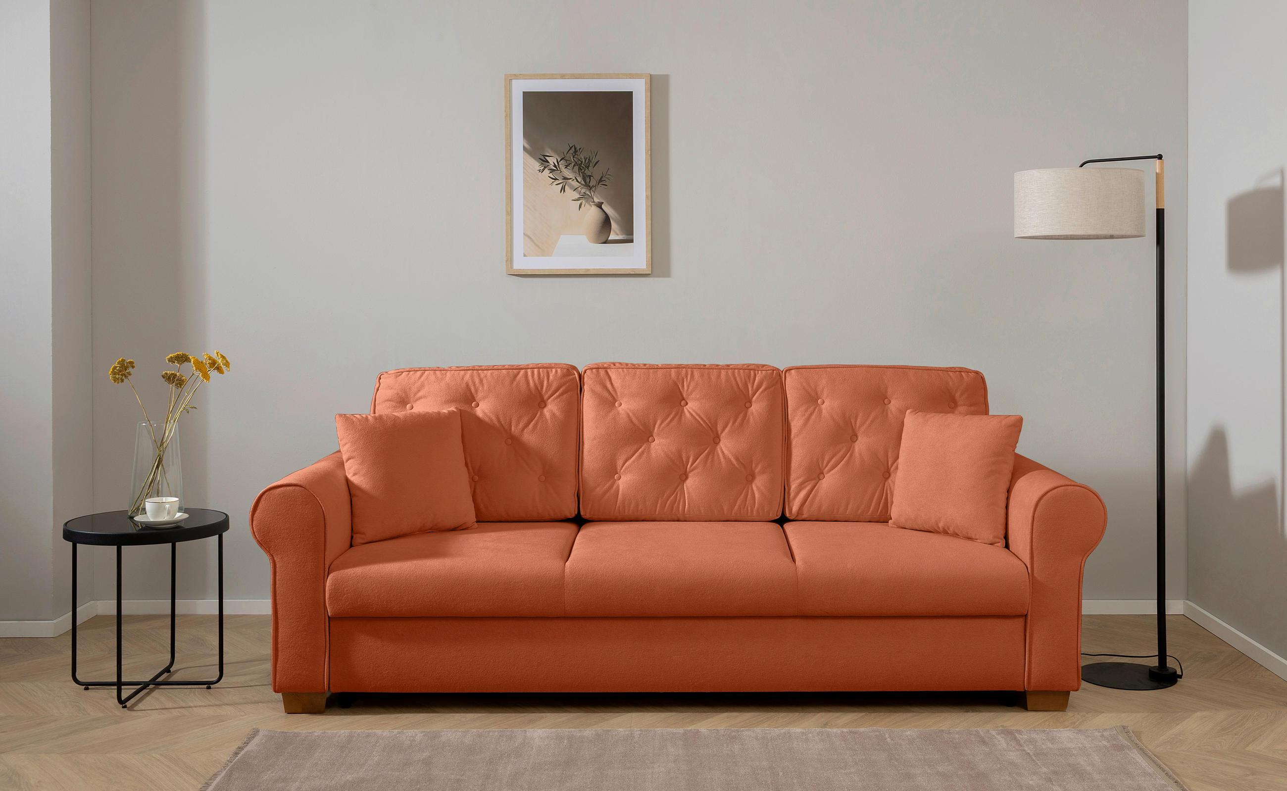 SCHLAFSOFA in Bouclé Rostfarben  - Rostfarben/Buchefarben, Design, Holz/Textil (240/94/98cm) - MID.YOU