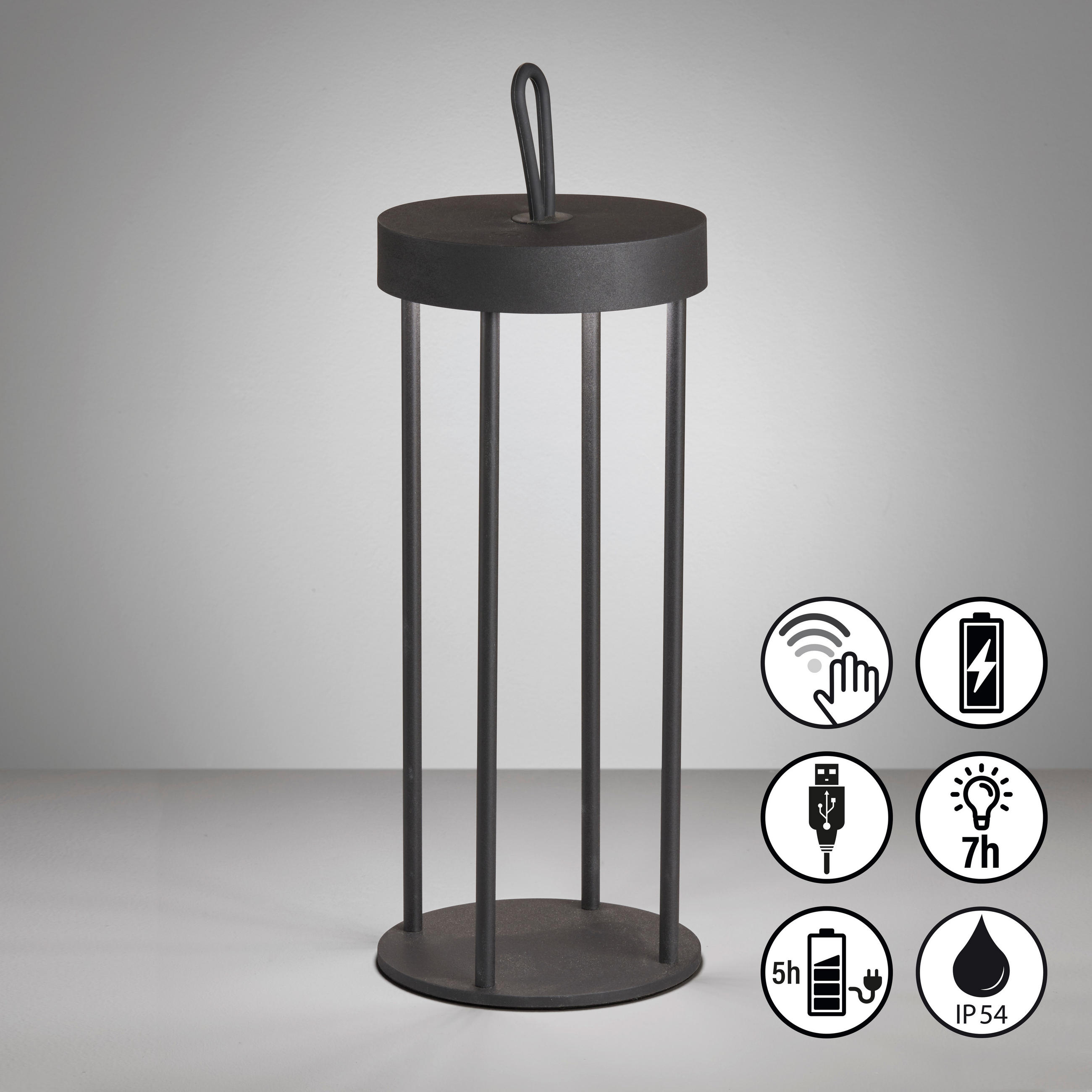 AKKU-TISCHLEUCHTE Kante 13/36 cm  - Schwarz, KONVENTIONELL, Metall (13/36cm) - Schöner Wohnen