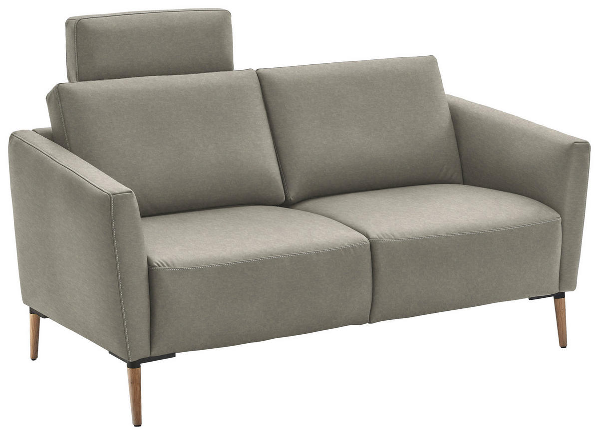 2-SITZER-SOFA  in Echtleder Hellgrau   - Eichefarben/Beige, Natur, Leder/Holz (182/86/87cm) - Valnatura