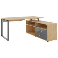 ECKSCHREIBTISCH 160/158/75 cm  in Anthrazit, Hickory  - Anthrazit/Alufarben, Basics, Holzwerkstoff/Metall (160/158/75cm) - Novel