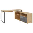 ECKSCHREIBTISCH 160/158/75 cm  in Anthrazit, Hickory  - Anthrazit/Alufarben, Basics, Holzwerkstoff/Metall (160/158/75cm) - Novel