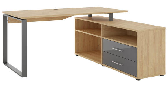 ECKSCHREIBTISCH 160/158/75 cm  in Anthrazit, Hickory  - Anthrazit/Alufarben, Basics, Holzwerkstoff/Metall (160/158/75cm) - Novel