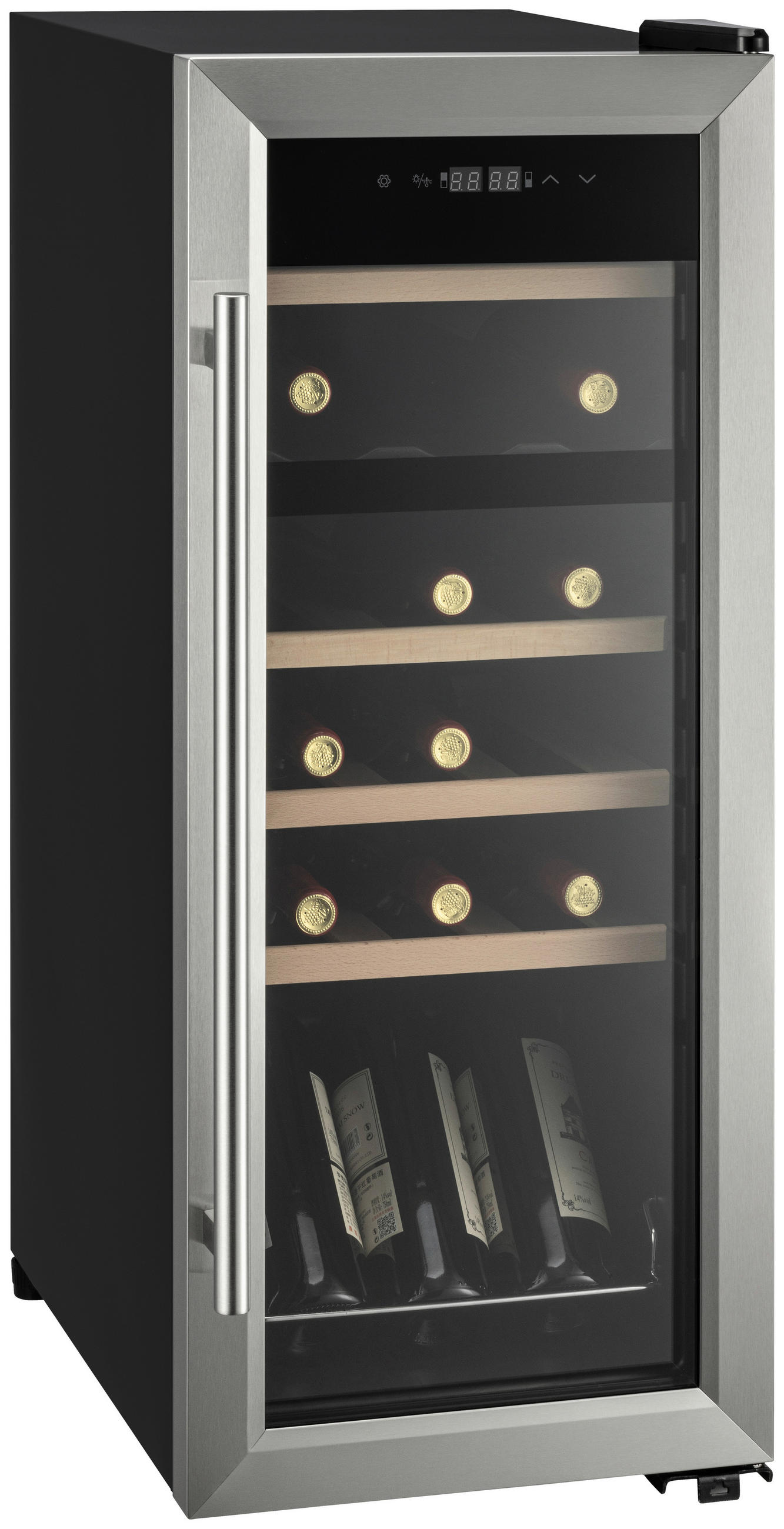 WEINKÜHLSCHRANK  - Edelstahlfarben/Schwarz, Basics, Glas/Holz (34,5/51,6/84,5cm) - Atrigo