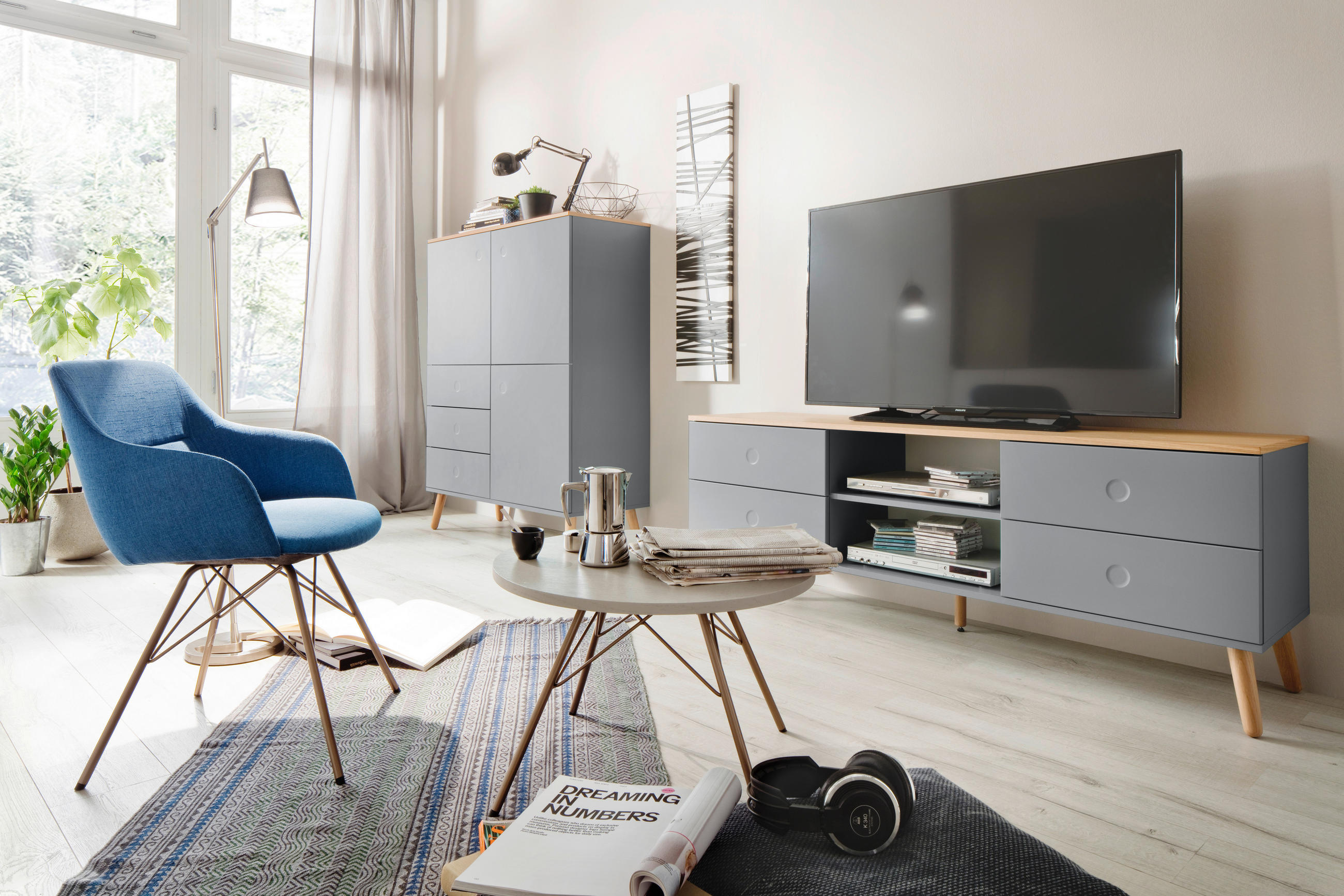 TV-ELEMENT - Eichefarben/Grau, Design, Holz/Holzwerkstoff (162/60/43cm)