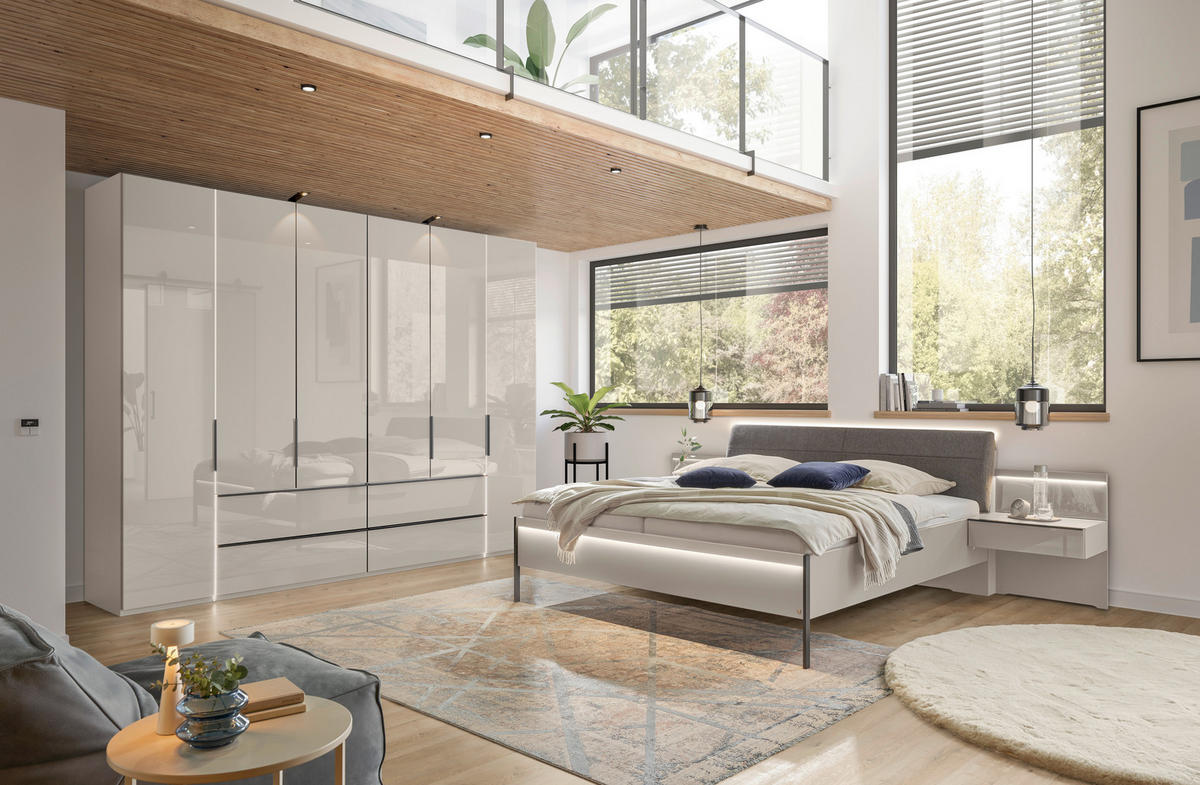 FALTTÜRENSCHRANK 300/216/58 cm 4-türig Champagner  - Champagner/Schwarz, MODERN, Glas/Holzwerkstoff (300/216/58cm) - Musterring