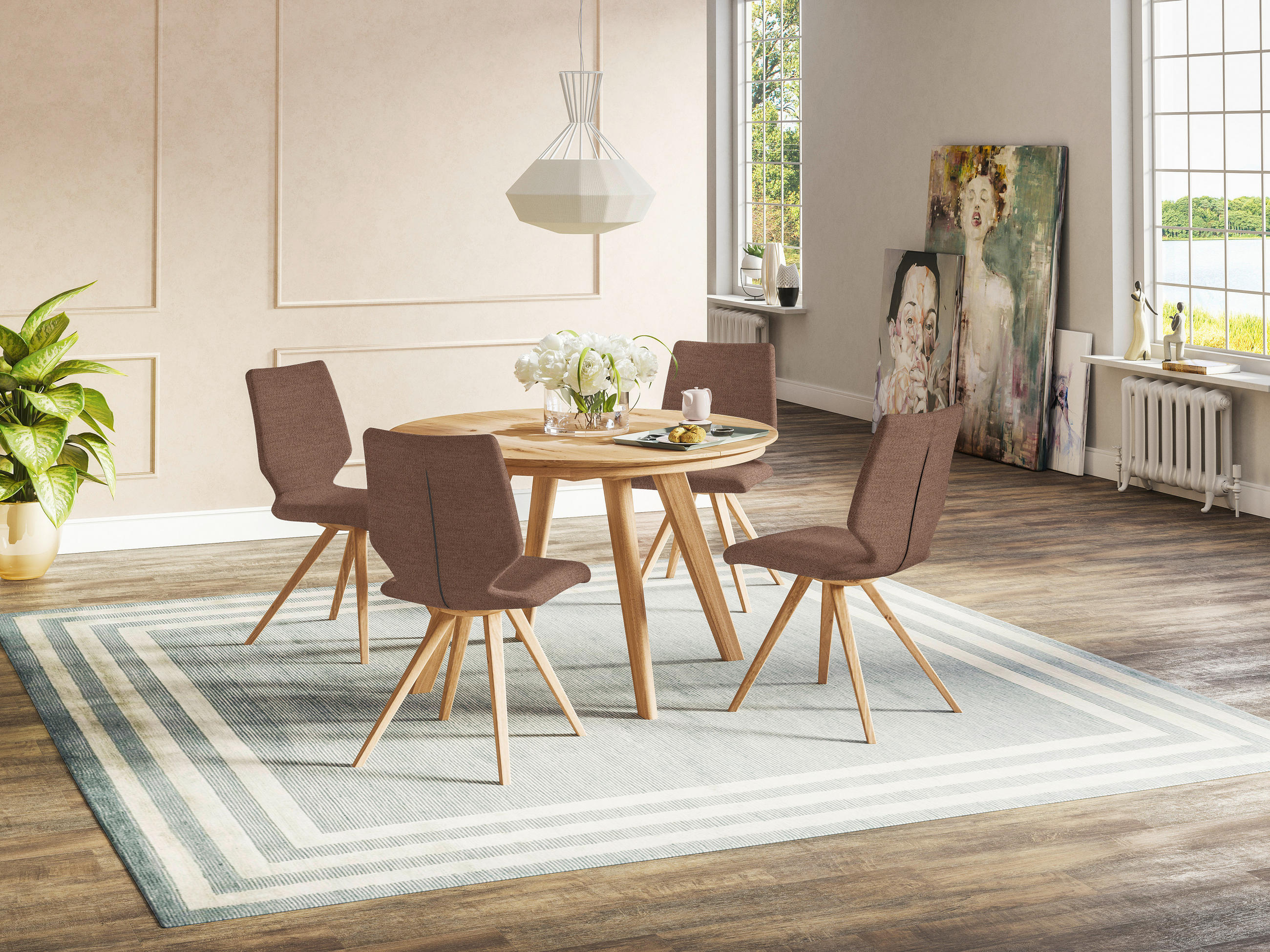 STUHL Struktur  - Eichefarben/Altrosa, Design, Holz/Textil (50/92/64cm) - Venjakob