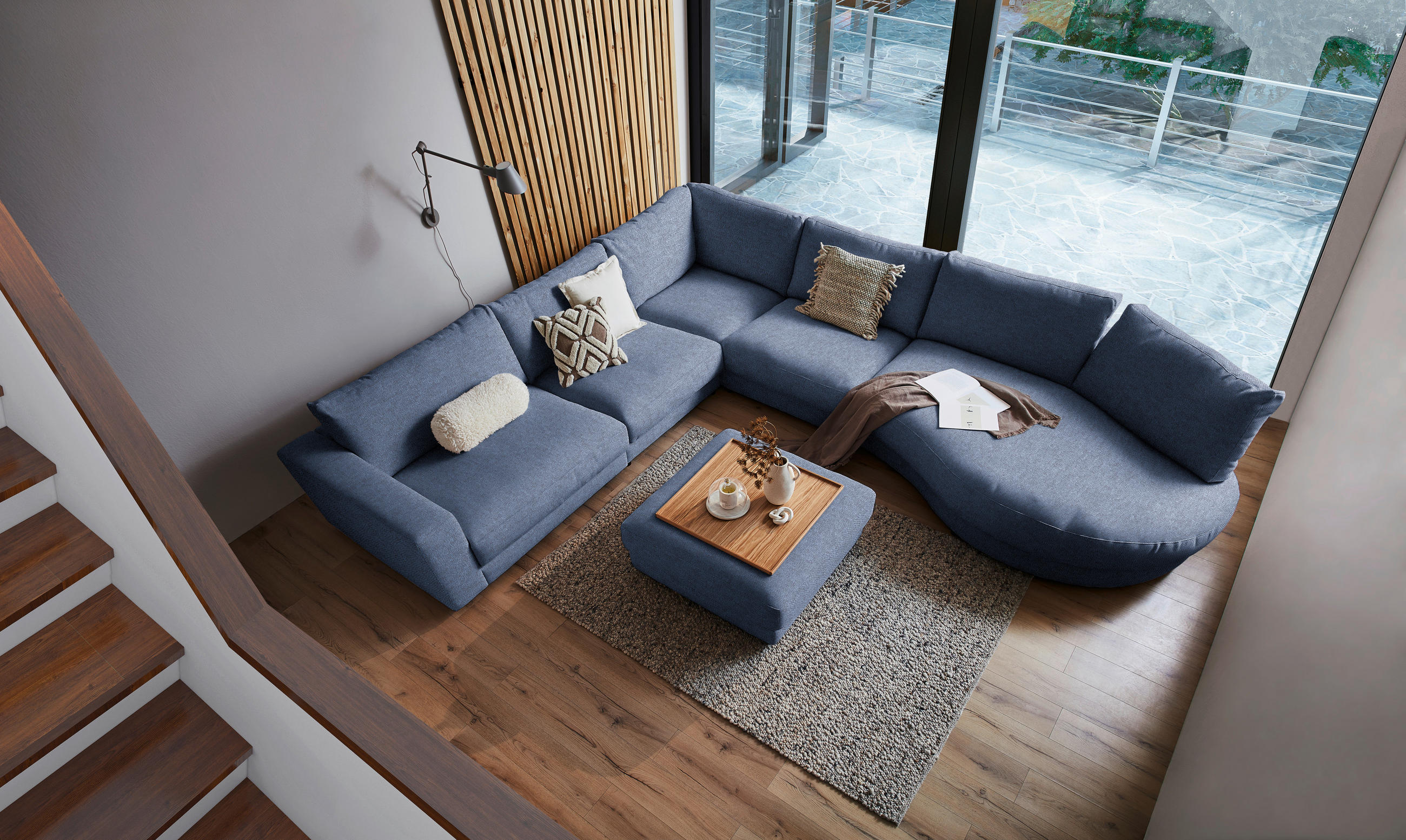 ECKSOFA in Flachgewebe Blau  - Blau/Schwarz, Design, Kunststoff/Textil (365/425cm) - Lomoco