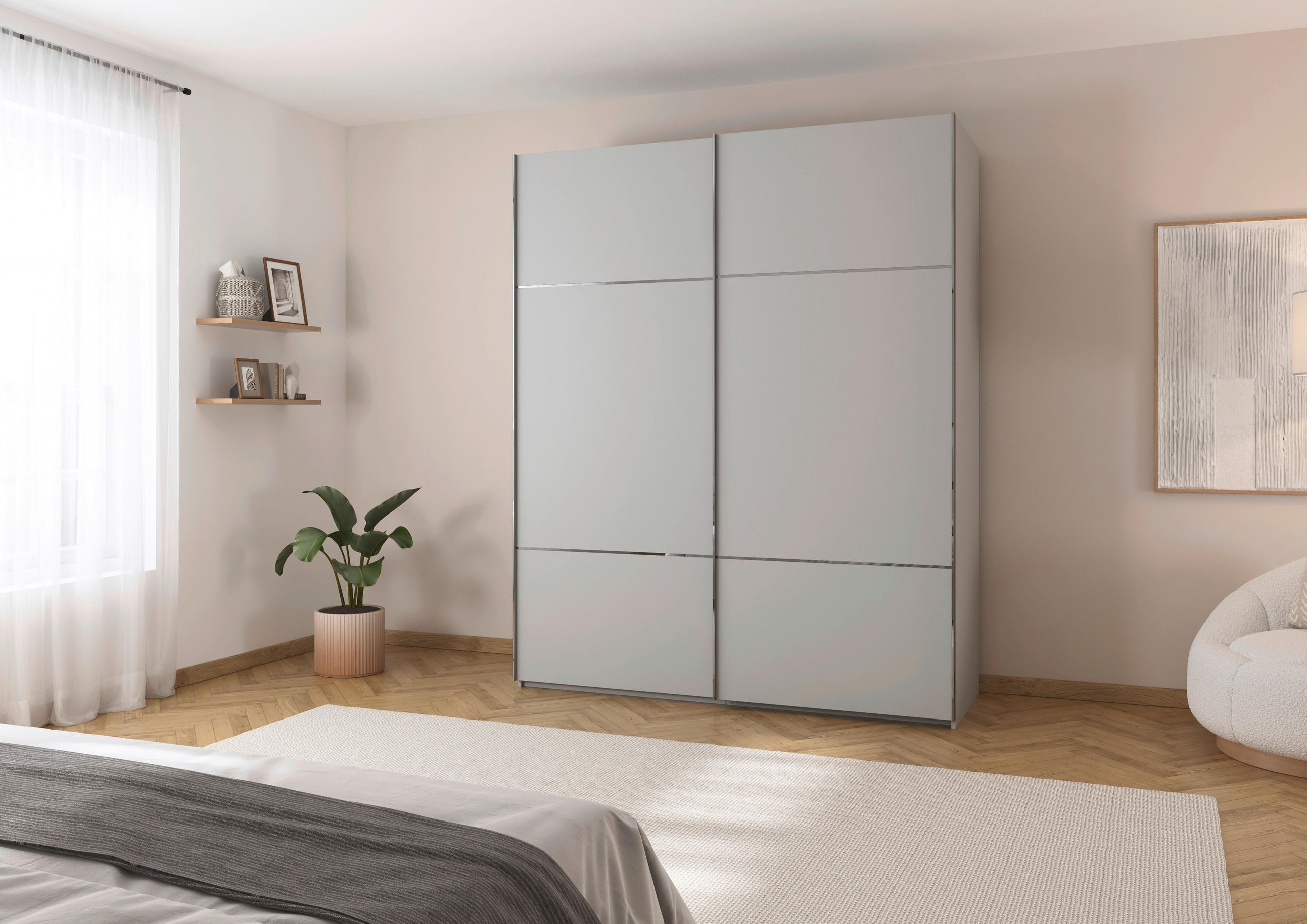 SCHWEBETÜRENSCHRANK 201/223/68 cm 2-türig Grau - Chromfarben/Grau, KONVENTIONELL, Holzwerkstoff/Metall (201/223/68cm) - Novel