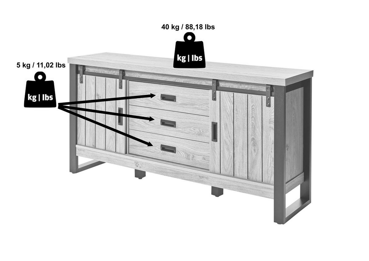 SIDEBOARD 153/75/39 cm  in Eichefarben  - Eichefarben/Schwarz, Modern, Holzwerkstoff/Metall (153/75/39cm) - MID.YOU