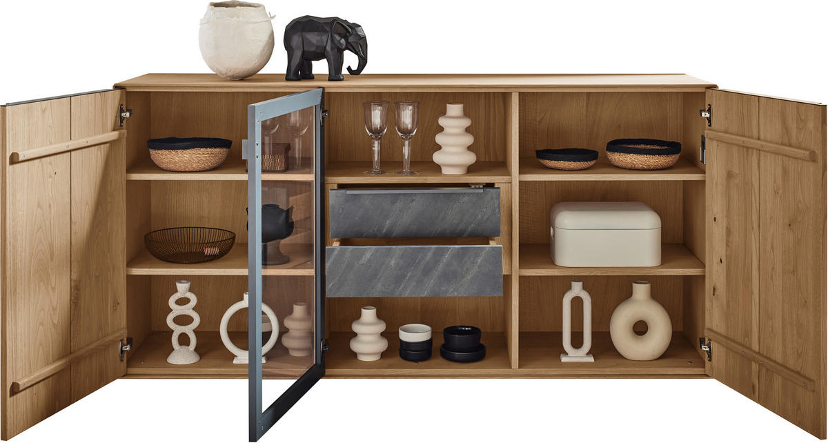 SIDEBOARD Anthrazit, Kastanienfarben  182/90,3/47,1 cm  - Kastanienfarben/Anthrazit, Natur, Glas/Holz (182/90,3/47,1cm) - Valnatura