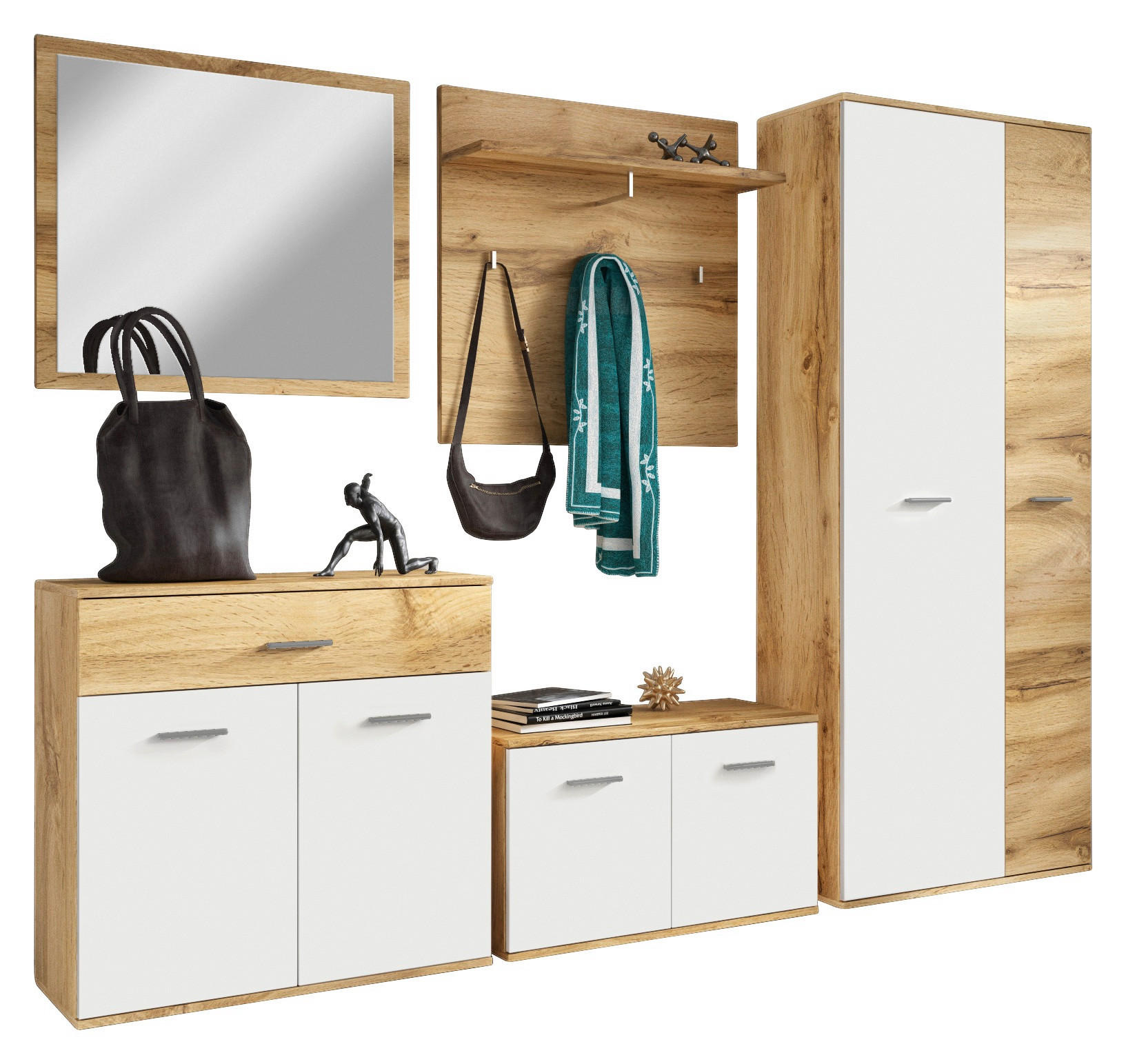 Milino Garderobe Irys Weiß, Eiche Wotan 240x190x35 cm