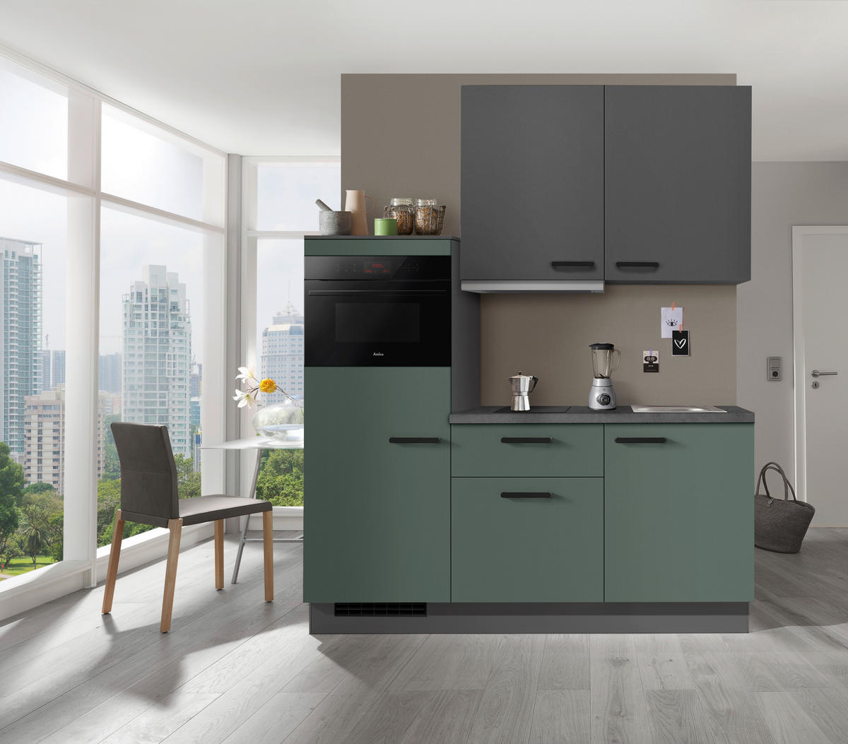 KÜCHENBLOCK 180 cm   in Graphitfarben, Dunkelgrün  - Dunkelgrün/Schieferfarben, Basics, Holzwerkstoff/Metall (180cm) - Impuls