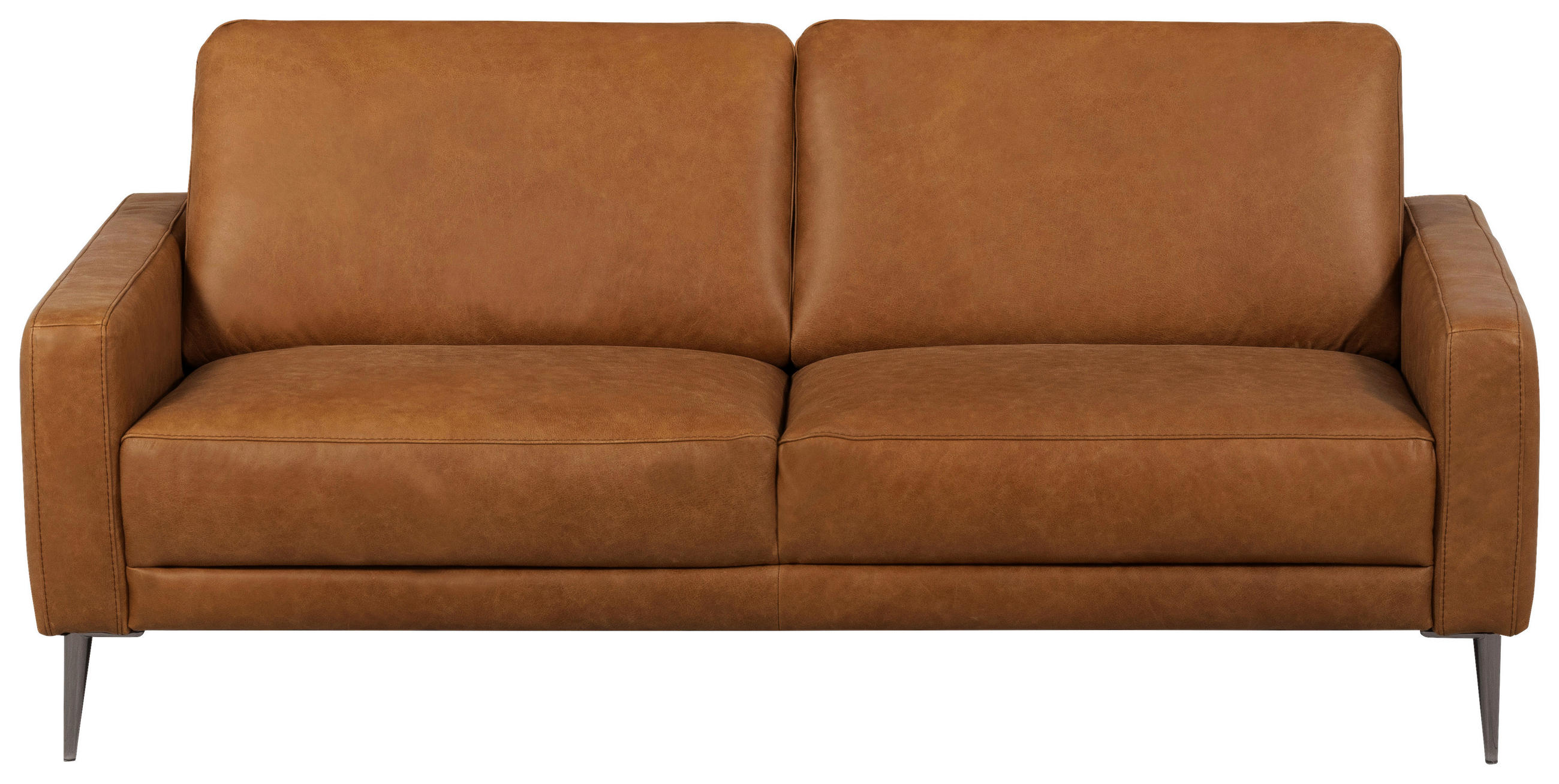 2-SITZER-SOFA Echtleder Cognac  - Cognac/Schwarzchrom, Design, Leder/Metall (157/85/92cm) - Livetastic