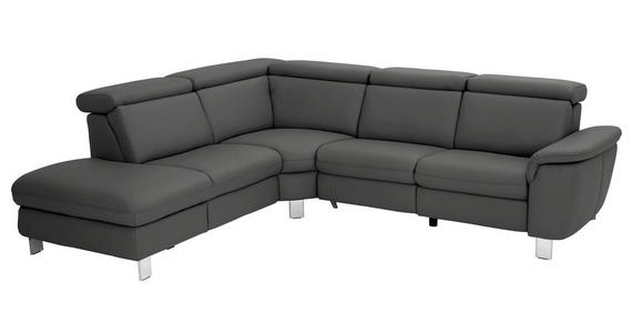 WOHNLANDSCHAFT in Leder Anthrazit - Anthrazit/Alufarben, Design, Leder/Metall (242/271cm) - Cantus