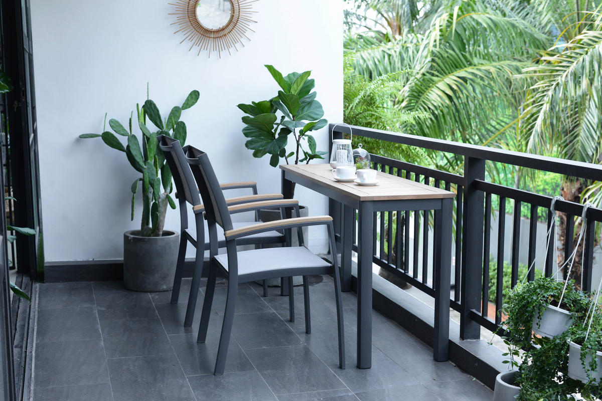 STAPELSESSEL in Holz, Metall, Textil Grau, Hellgrau, Teakfarben  - Hellgrau/Grau, Design, Holz/Textil (61,8/92,5/58,3cm) - Ambia Garden