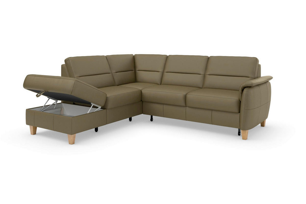 ECKSOFA PALMERA E Olivgrün Kombination Echtleder/Stoff Mikrofaser Stauraum  - Eichefarben/Olivgrün, Basics, Leder/Holz (212/236cm) - Sit & More