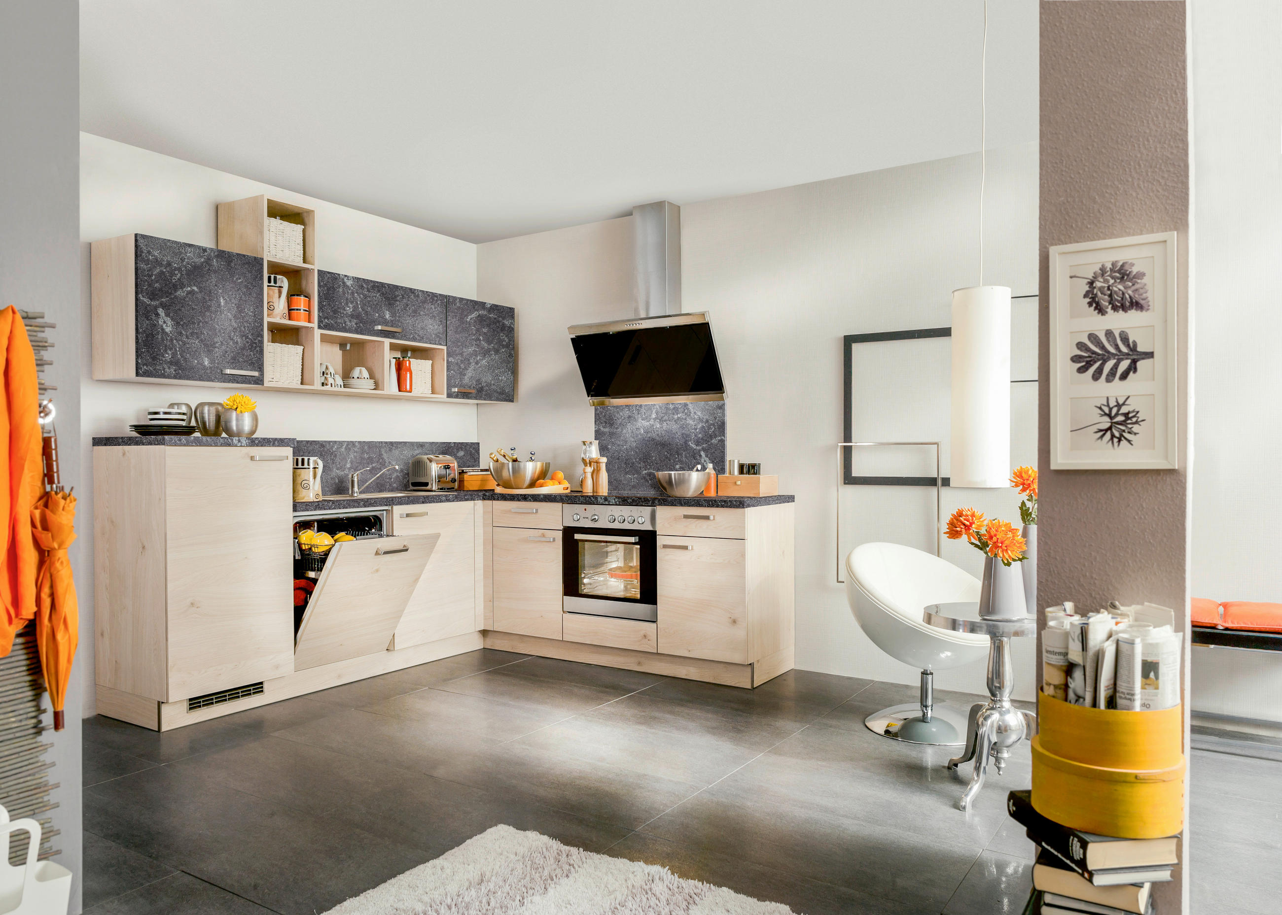 ECKKÜCHE 245/225 cm  in Grau, Eichefarben  - Eichefarben/Grau, KONVENTIONELL, Holzwerkstoff (245/225cm) - Welnova