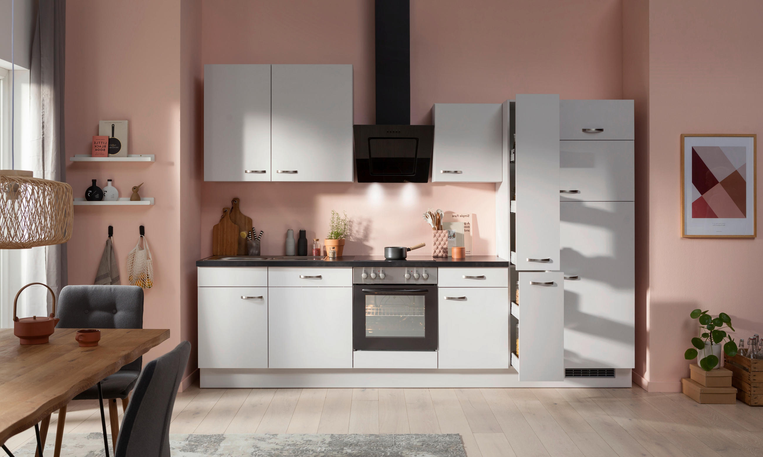 KÜCHENBLOCK 310 cm   in Grau, Schwarz  - Schwarz/Grau, Basics, Holzwerkstoff (310cm) - Venda