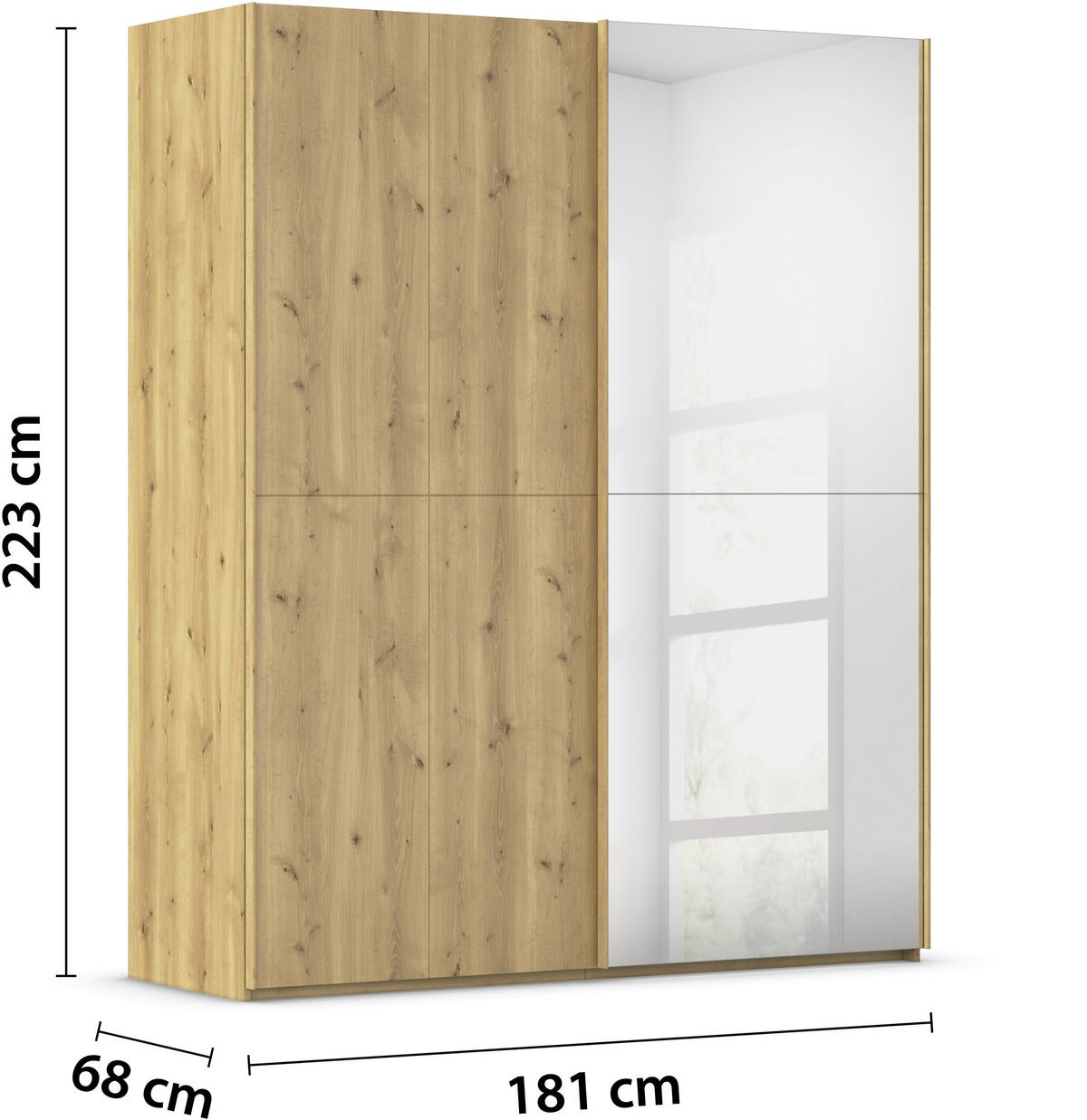 SCHWEBETÜRENSCHRANK 180/223/68 cm 2-türig Eichefarben  - Eichefarben, Design, Holz/Holzwerkstoff (180/223/68cm) - Novel