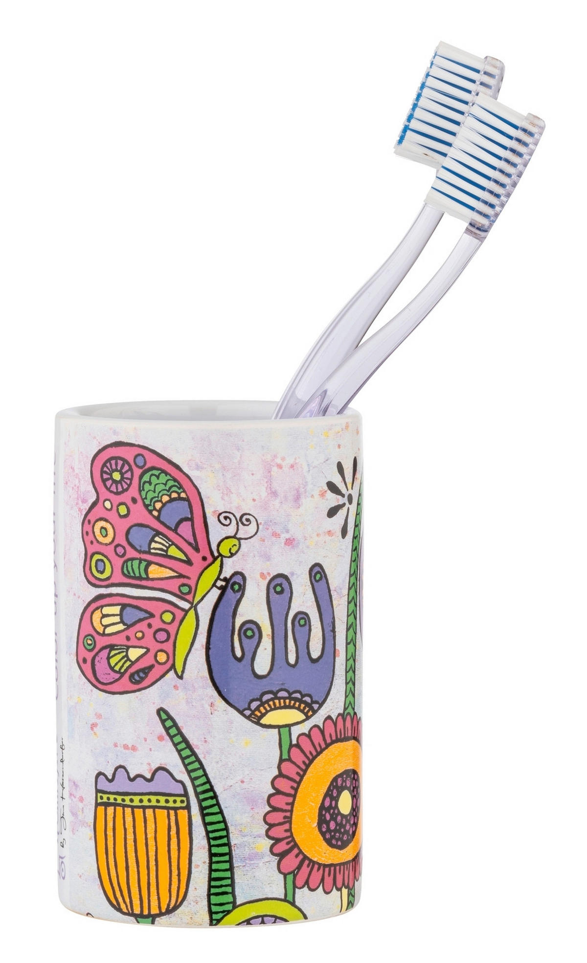 ZAHNPUTZBECHER Keramik  - Gelb/Lila, Trend, Keramik (6,5/11/6,5cm) - Wenko
