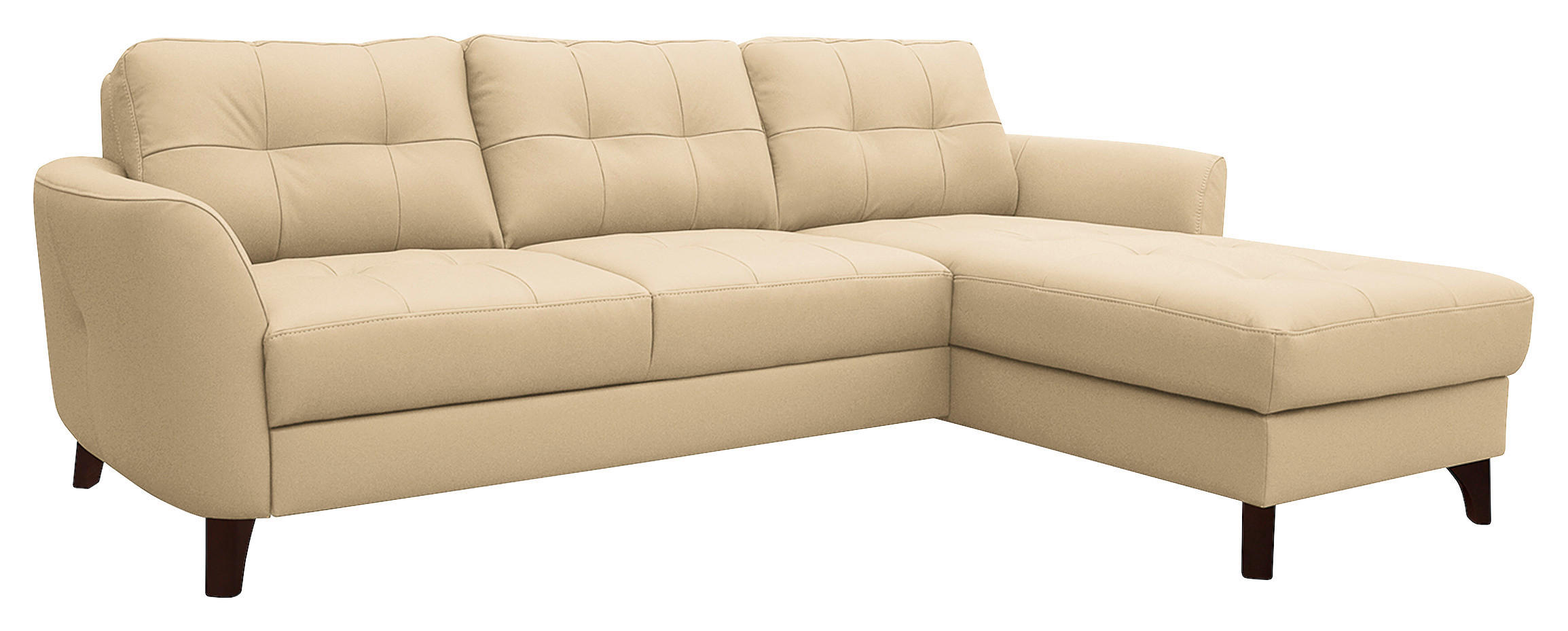 ECKSOFA Beige Echtleder Lederlook  - Beige/Buchefarben, Design, Leder/Holz (238/168cm) - Livetastic