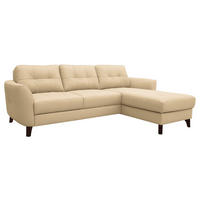 ECKSOFA Beige Echtleder Lederlook  - Beige/Buchefarben, Design, Leder/Holz (238/168cm) - Livetastic