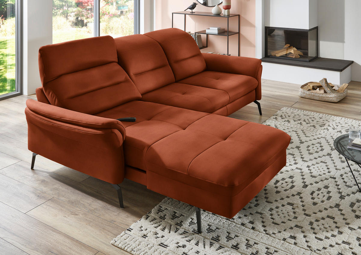 ECKSOFA in Flachgewebe Terracotta  - Terracotta/Schwarz, Konventionell, Textil/Metall (181/260cm) - Beldomo Speed