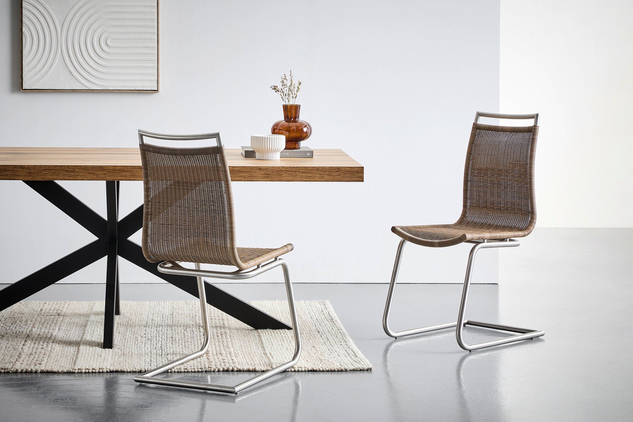 SCHWINGSTUHL  in Edelstahl, Stahl matt, Struktur  - Hellbraun/Edelstahlfarben, Design, Kunststoff/Metall (44/96/64cm) - Valdera