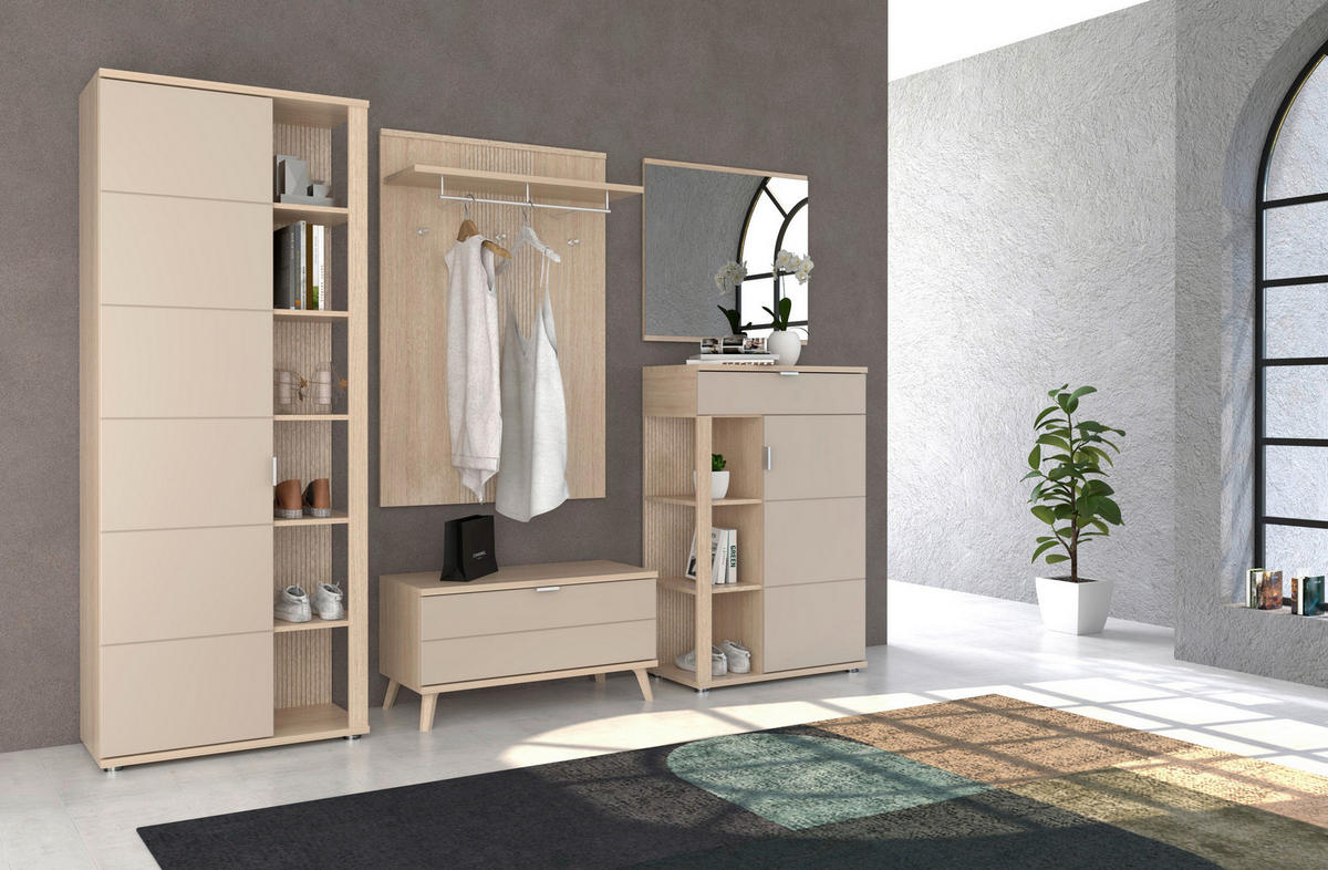 GARDEROBE 6-teilig  in 280/199/38 cm  - Kaschmir/Eichefarben, Design, Holzwerkstoff (280/199/38cm) - Stylife