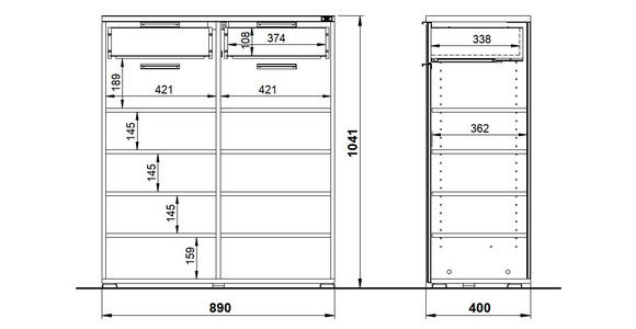 GARDEROBE 5-teilig in 200/197/40 cm - Kaschmir/Eichefarben, Design, Glas/Holzwerkstoff (200/197/40cm) - Voleo