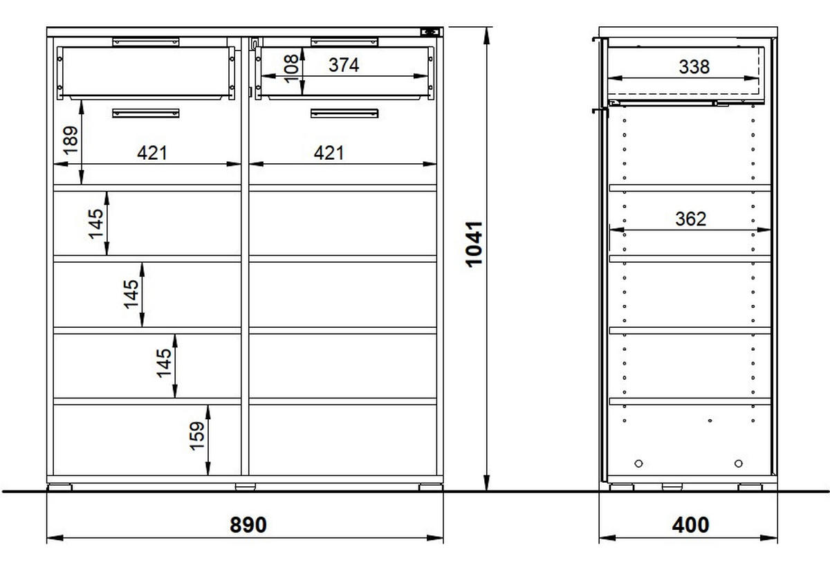 GARDEROBE 6-teilig  in 265/197/19 cm  - Kaschmir/Eichefarben, Design, Glas/Holzwerkstoff (265/197/19cm) - Voleo