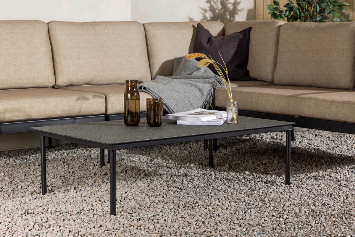 LOUNGEGARNITUR Stahl  - Beige/Schwarz, MODERN, Glas/Textil (300/75/80cm) - Gardenson