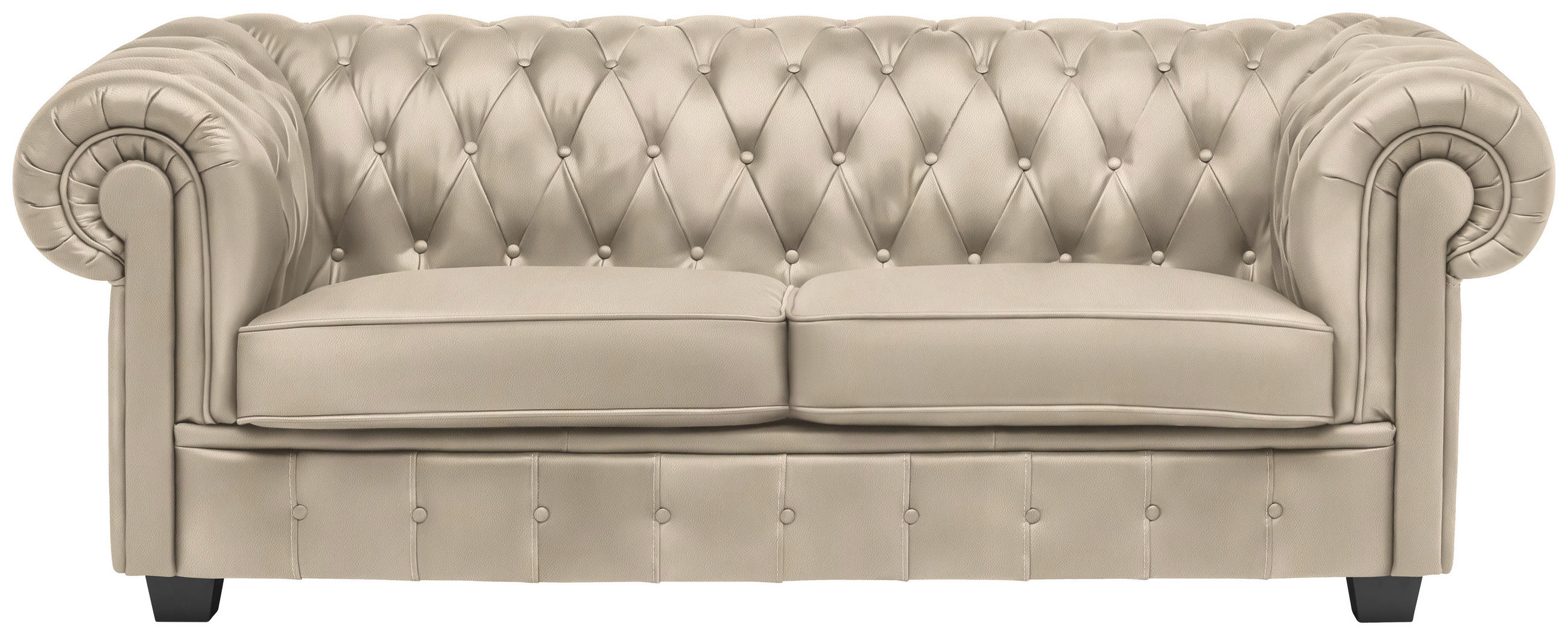 CHESTERFIELD-SOFA in Lederlook Creme  - Wengefarben/Creme, Lifestyle, Holz/Textil (206/76,5/96cm) - Landscape