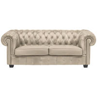 CHESTERFIELD-SOFA in Lederlook Creme  - Wengefarben/Creme, Lifestyle, Holz/Textil (206/76,5/96cm) - Landscape