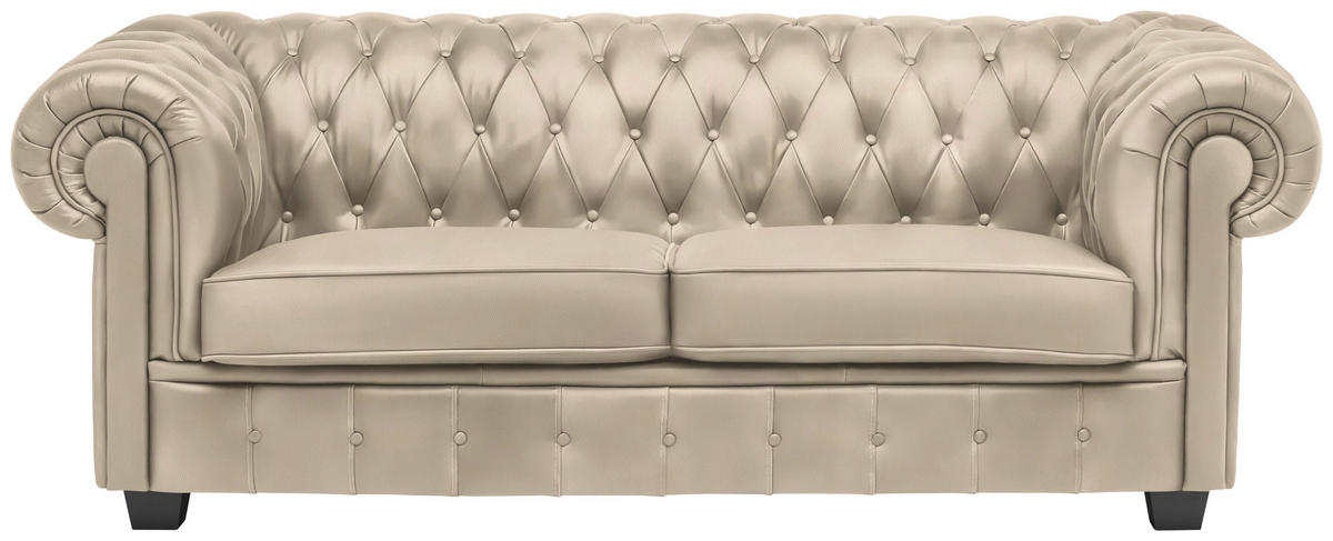 CHESTERFIELD-SOFA in Lederlook Creme  - Wengefarben/Creme, Lifestyle, Holz/Textil (206/76,5/96cm) - Landscape