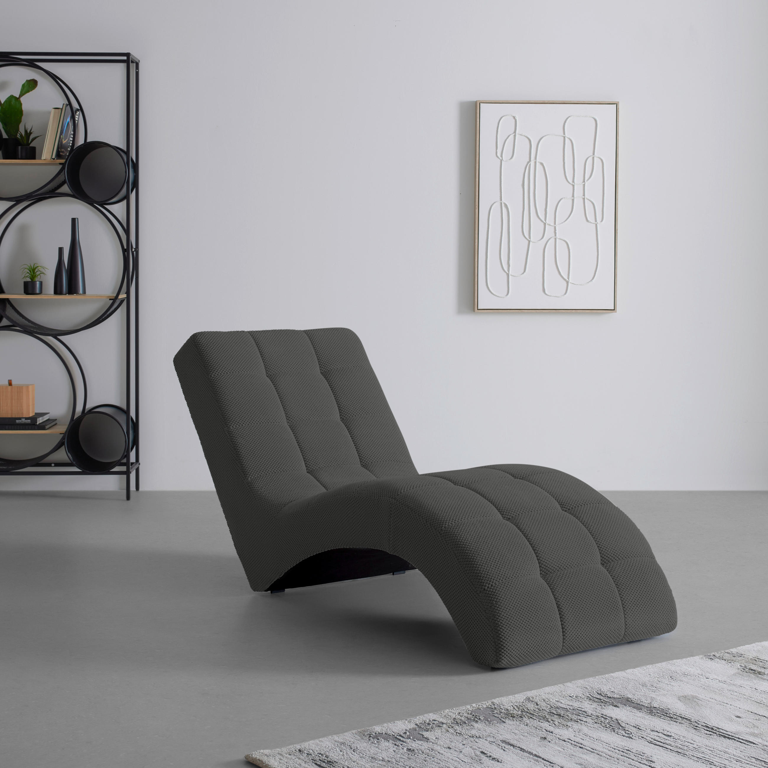 LIGGFÅTÖLJ i vävt tyg grå  - svart/grå, Modern, textil/plast (68/80/167cm) - MID.YOU