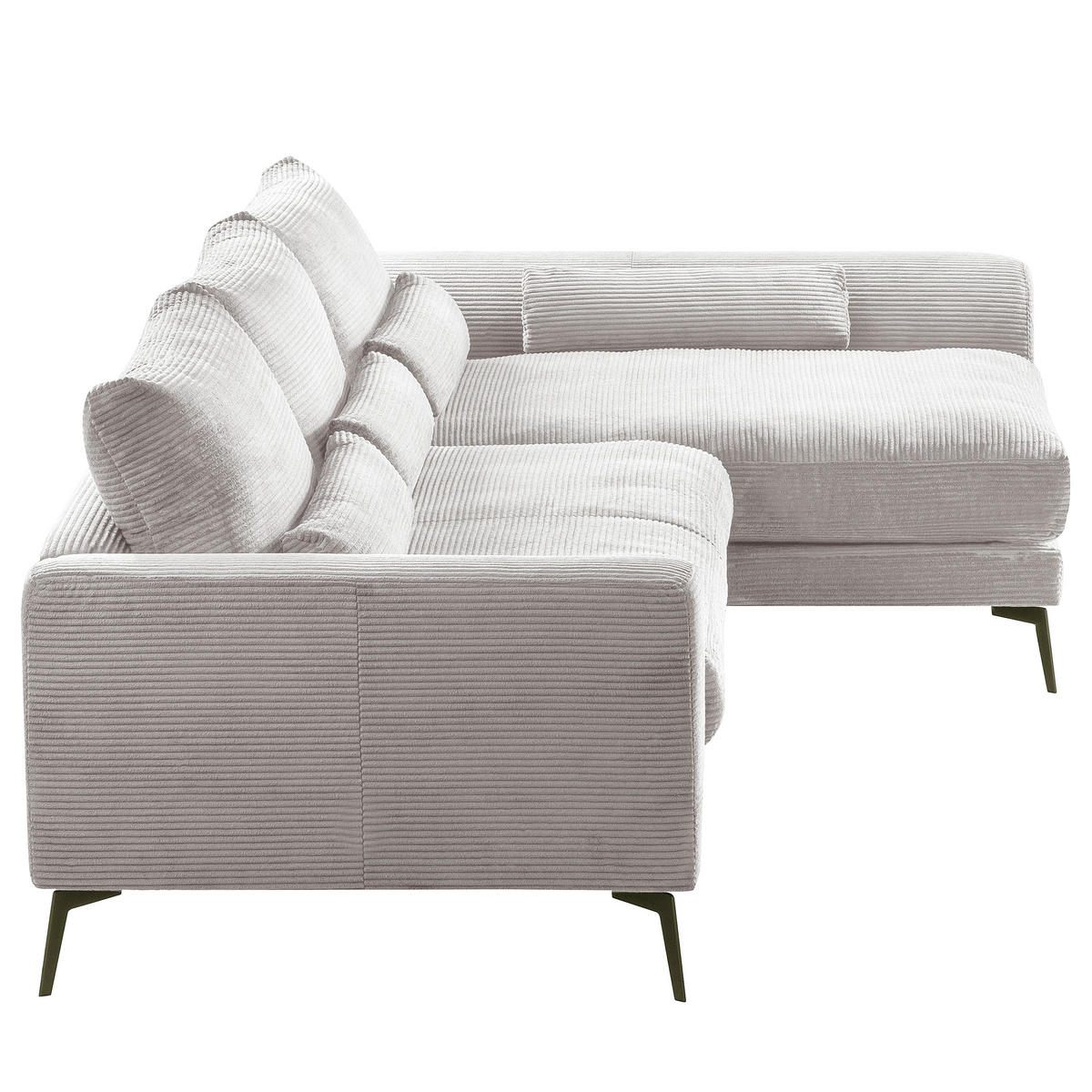 ECKSOFA  in Cord Hellgrau Nierenkissen, Rückenkissen  313/172 cm  - Hellgrau/Schwarz, Design, Textil/Metall (313/172cm) - P & B