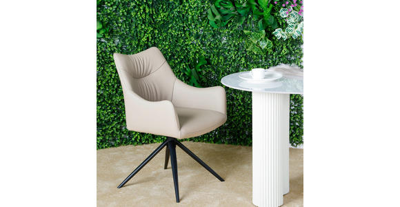 ARMLEHNSTUHL  Sitzfläche 360° drehbar, automatische Rückholfunktion  Echtleder  - Beige/Schwarz, Design, Leder/Metall (57/86,5/61,5cm) - Novel