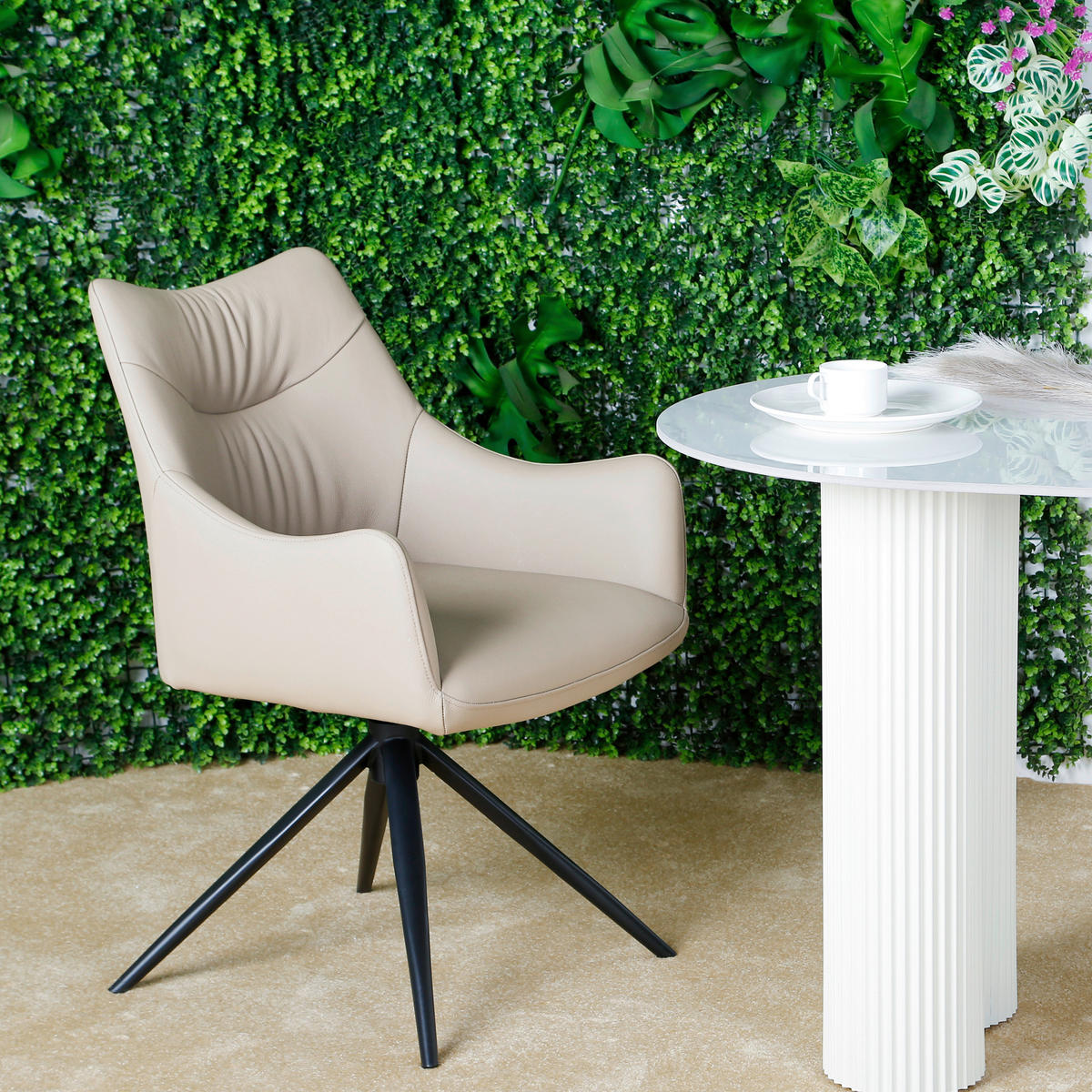 NASLANJAČ, kovina, usnje črna, bež  - črna/bež, Design, kovina/usnje (57/86,5/61,5cm) - Novel