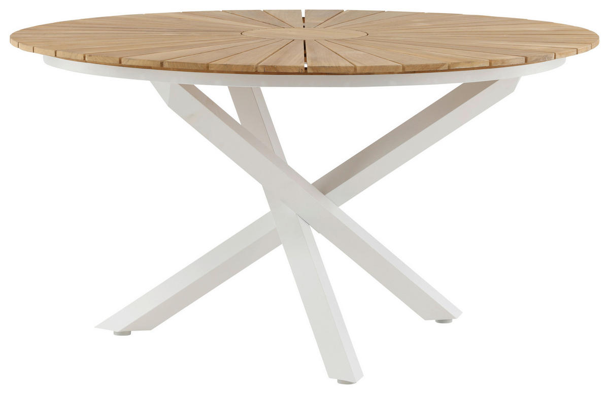 GARTENTISCH 140/140/75 cm Holz, Metall rund  - Weiß/Teakfarben, KONVENTIONELL, Holz/Metall (140/140/75cm) - Gardenson