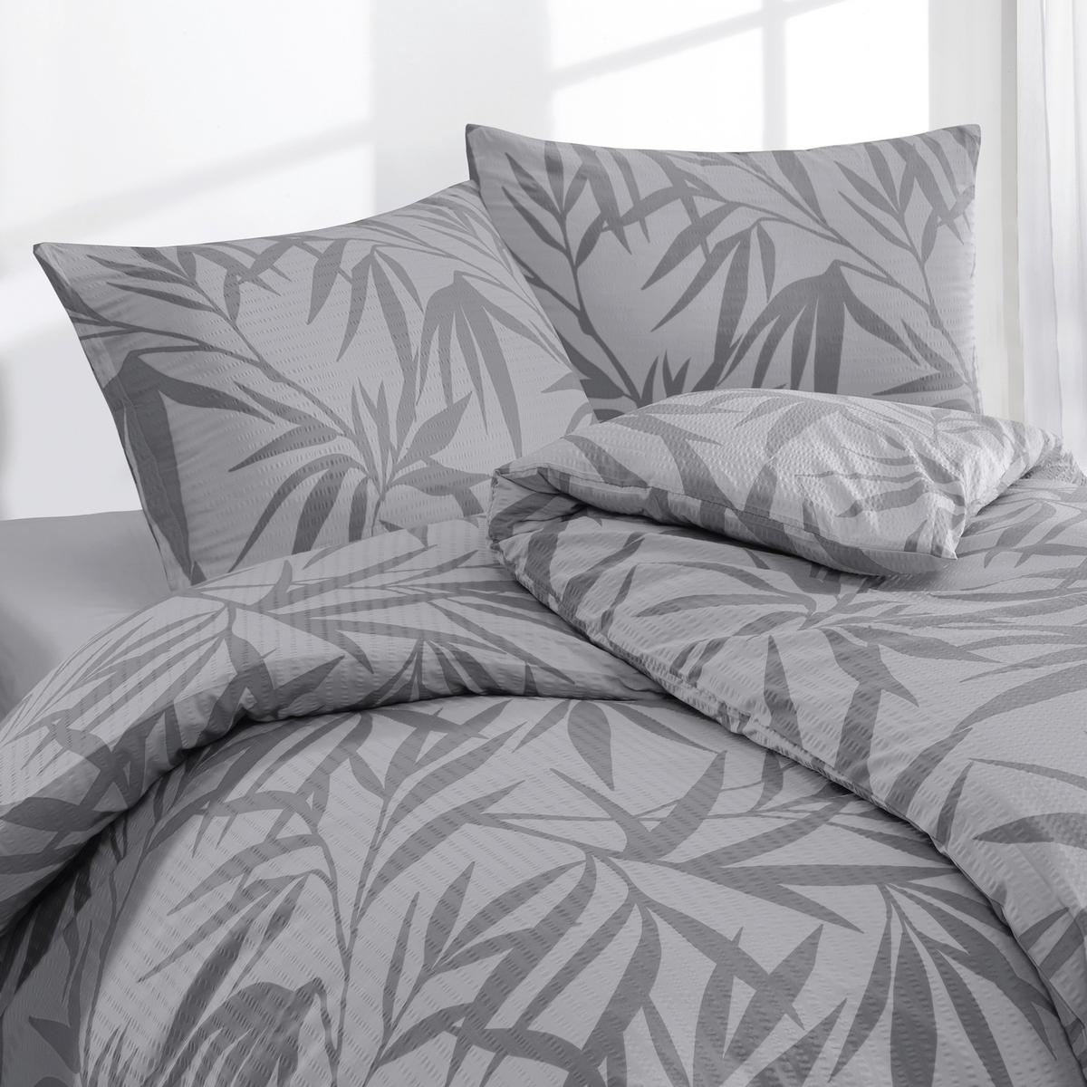 BETTWÄSCHE 4-teilig Seersucker 135/200 cm  - Hellgrau, Basics, Textil (135/200cm) - Florella