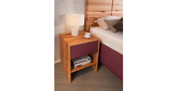 POLSTERBETT Matratze, Lattenrost, Bettkasten Buchefarben, Weinrot 180/200 cm - Buchefarben/Weinrot, Design, Holz/Textil (180/200cm) - Valnatura